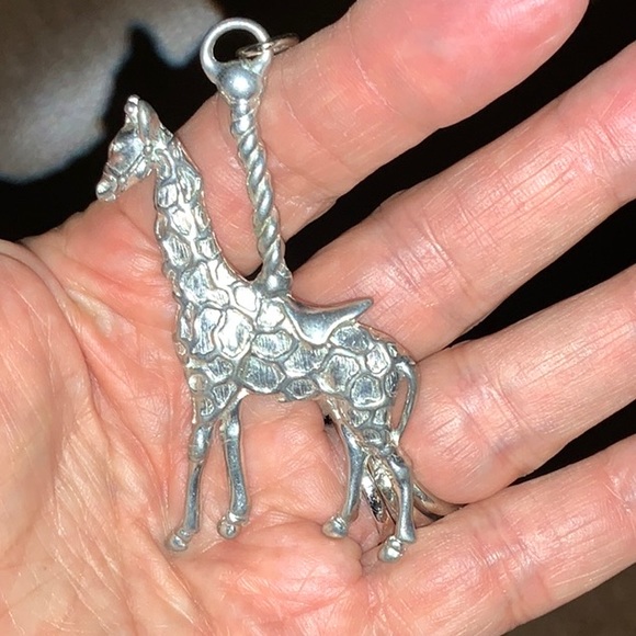 Maurice Milleur Carousel Giraffe Ornament Pendant Silver-Tone Metal Hand Crafted - Picture 7 of 7